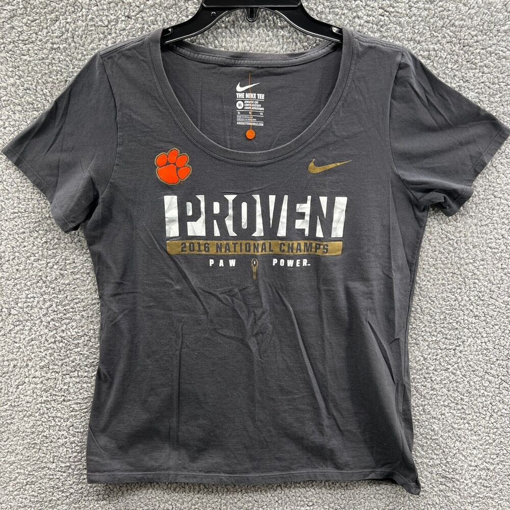 Clemson Tigers T-Shirt Women's XL Gray 2016 National Champions NIKE Short Sleeve